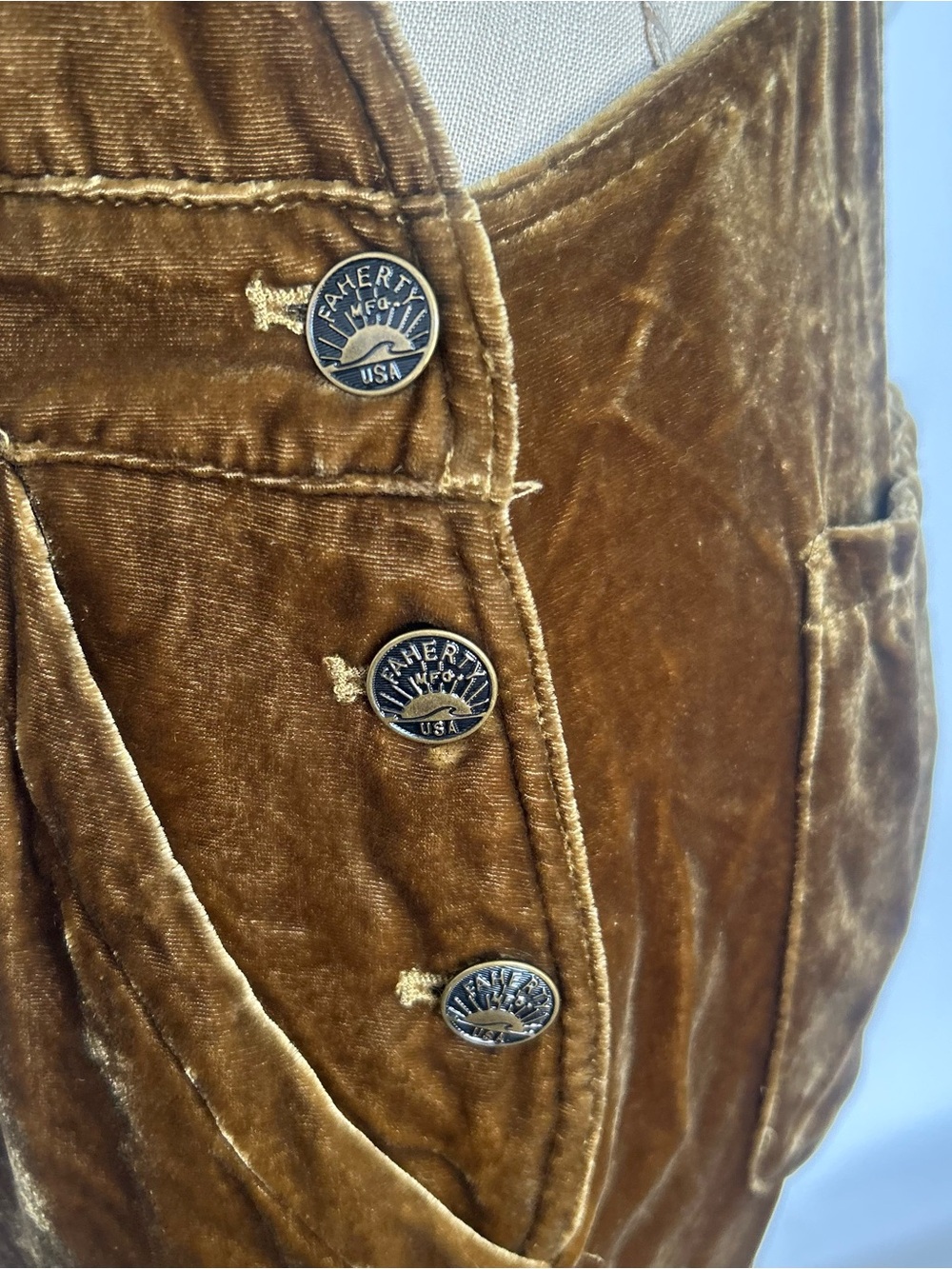 Faherty Green Velvet Overalls Jumpsuit - Picture 5 of 9